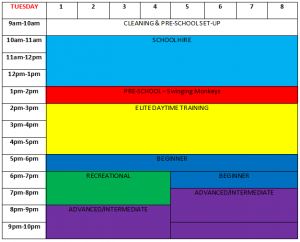 Tuesday Class Timetable Park Wrekin Gymnastics