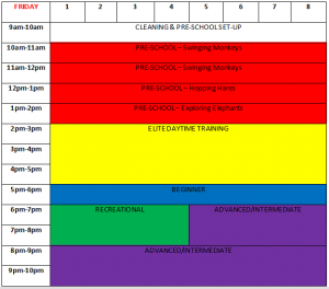 Friday Class Timetable Park Wrekin Gymnastics